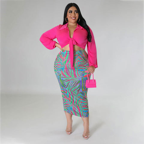 Pretty in Pink Plus Size Spring Two Piece SkIrt Set