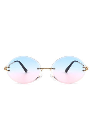 Round Oval Rimless Circle Vintage Sunglasses.
