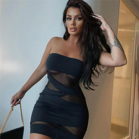 Chest Wrapped strapless See through Slim Fit Dress