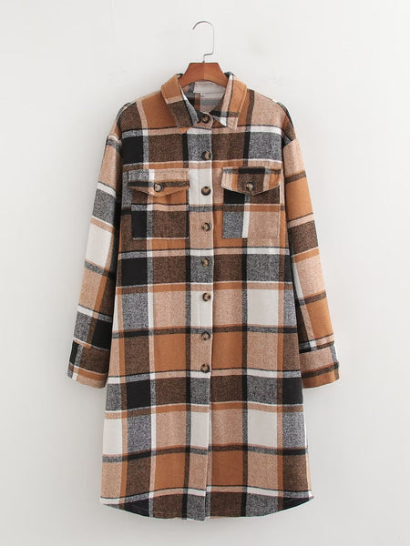 Angel Autumn Plaid Brushed Mid Length Shacket