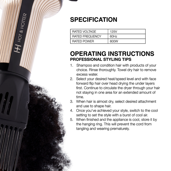 Hot & Hotter Turbo 4000 Ceramic Handless Hair Dryer Gold