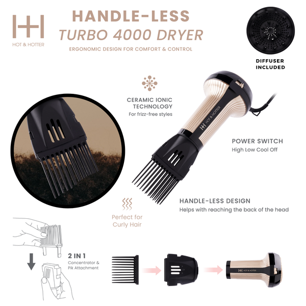 Hot & Hotter Turbo 4000 Ceramic Handless Hair Dryer Gold
