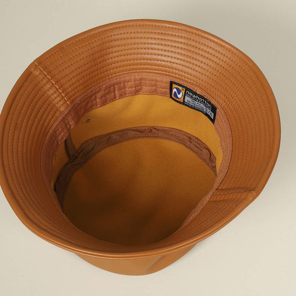 Plain Colored PU Leather Warm Bucket Hat