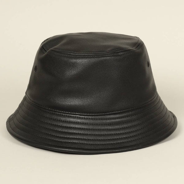 Plain Colored PU Leather Warm Bucket Hat