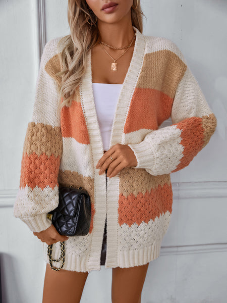 Contrast Cardigan Loose Lantern Sleeve Sweater