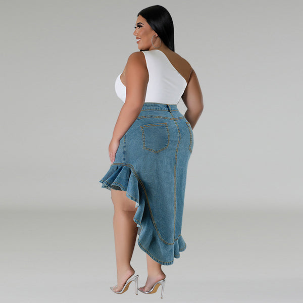 Plus Size Denim Fit Long Skirt