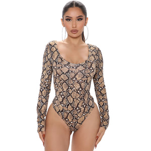 Curvy Leopard Print Fashion Sexy Long Sleeve Jumpsuit