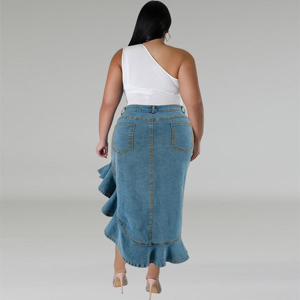 Plus Size Denim Fit Long Skirt