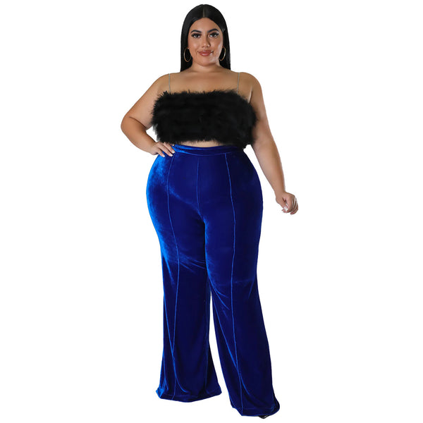 Sexy Plus Size Velvet High Waist Casual Pants