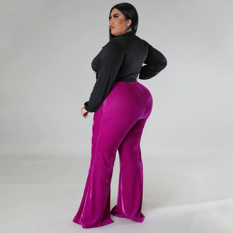 Sexy Plus Size Velvet High Waist Casual Pants