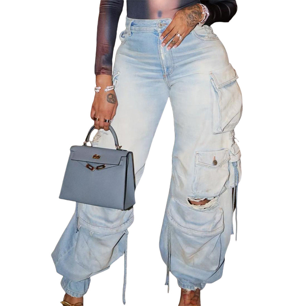 Multi Pockets Retro Casual Jeans