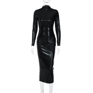 Slimming Autumn Faux Leather Dress