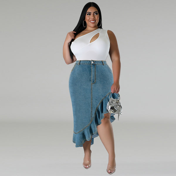 Plus Size Denim Fit Long Skirt