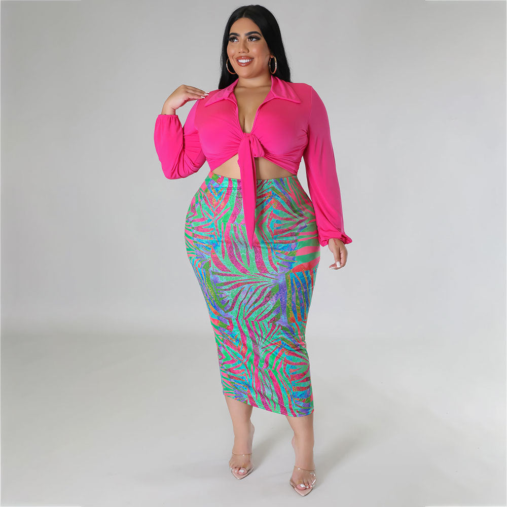 Pretty in Pink Plus Size Spring Two Piece SkIrt Set