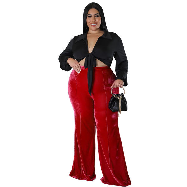 Sexy Plus Size Velvet High Waist Casual Pants