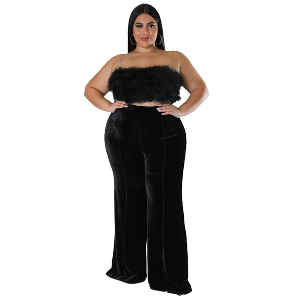 Sexy Plus Size Velvet High Waist Casual Pants