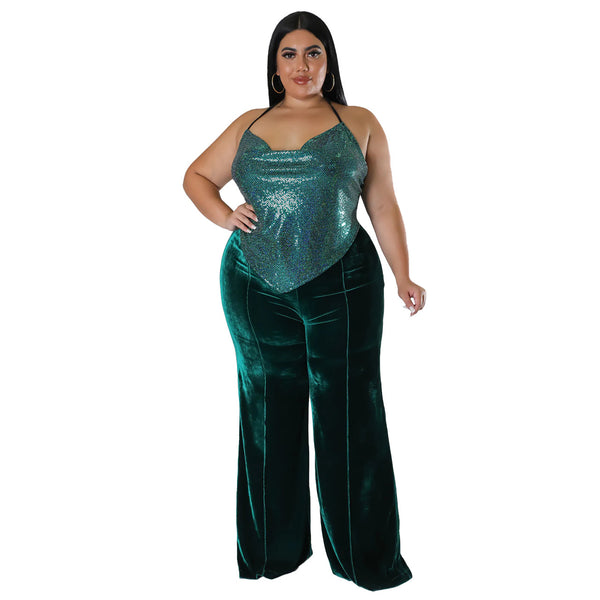 Sexy Plus Size Velvet High Waist Casual Pants