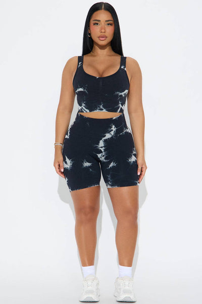 WASHED ACTIVE TANK AND BIKER SET: Black / ML