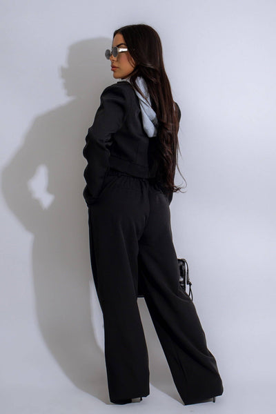 Sexy Boss Lady Inner Hoodie Crop Jacket & Wide Leg Pants Set
