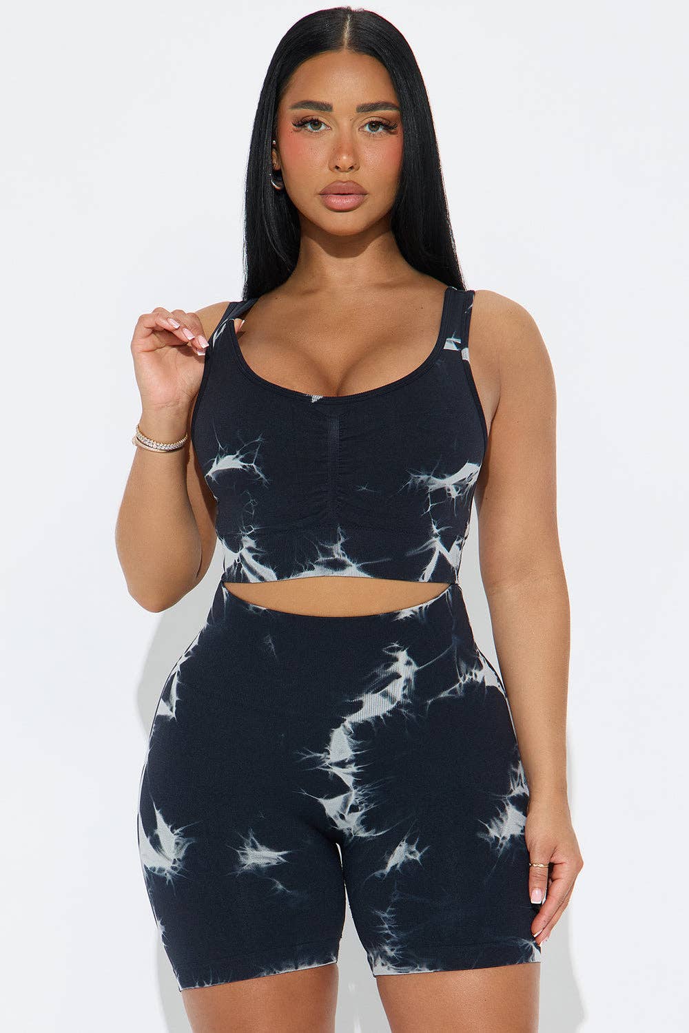 WASHED ACTIVE TANK AND BIKER SET: Black / ML