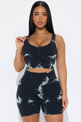 WASHED ACTIVE TANK AND BIKER SET: Black / SM