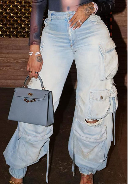Multi Pockets Retro Casual Jeans