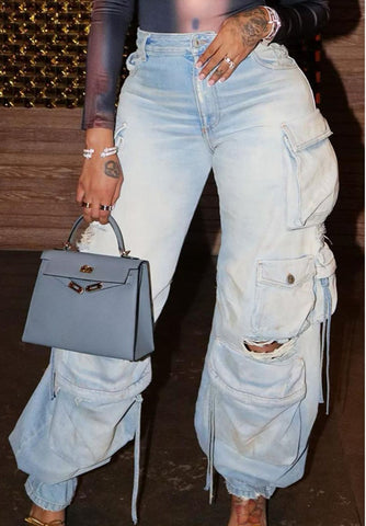 Multi Pockets Retro Casual Jeans