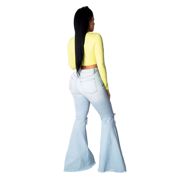 Sexy Fashion All-Match Knee Hole Stretch Tight Denim Bell-Bottom Pants Plus Size 2021.