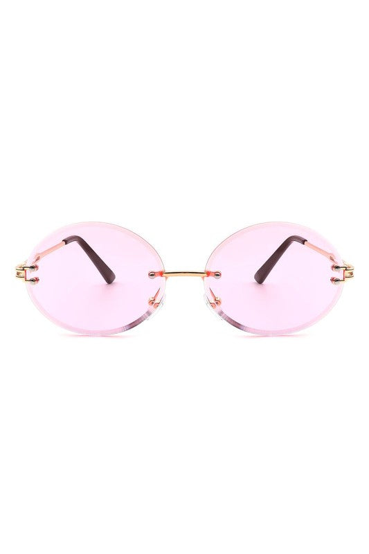 Round Oval Rimless Circle Vintage Sunglasses.