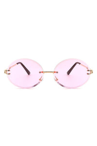 Round Oval Rimless Circle Vintage Sunglasses.