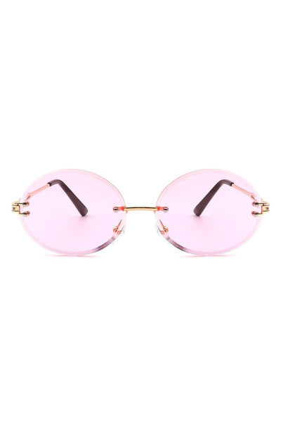 Round Oval Rimless Circle Vintage Sunglasses.