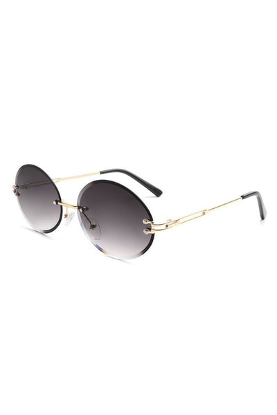 Round Oval Rimless Circle Vintage Sunglasses.