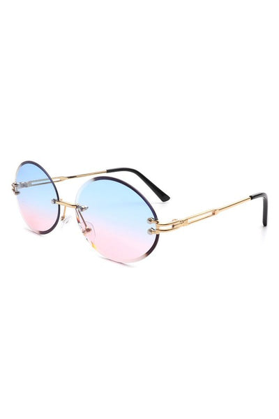 Round Oval Rimless Circle Vintage Sunglasses.