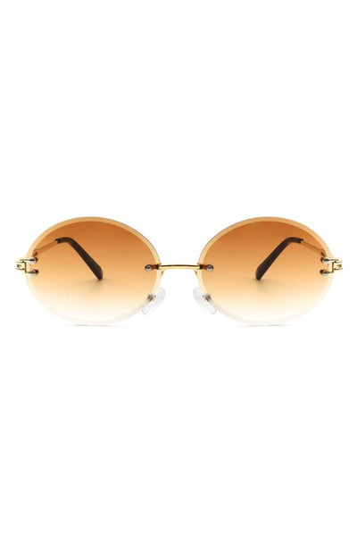 Round Oval Rimless Circle Vintage Sunglasses.