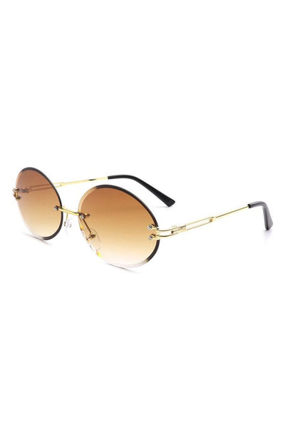 Round Oval Rimless Circle Vintage Sunglasses.