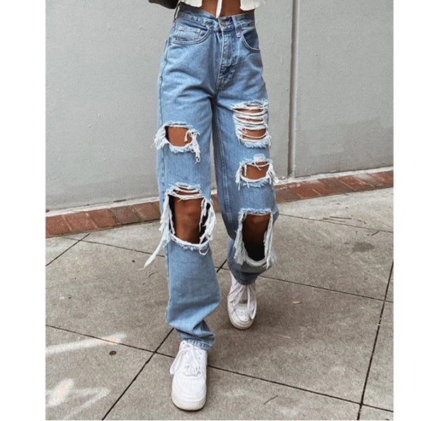 Style Women Jeans Ripped Slimming Washed Women Jeans Trousers.