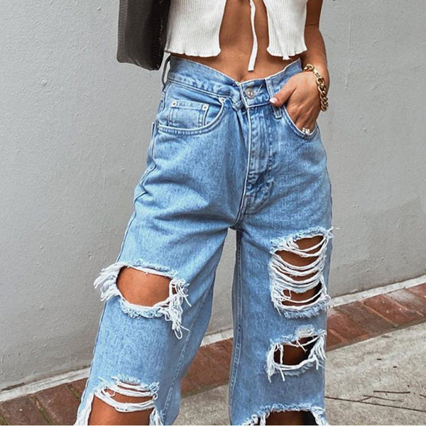 Style Women Jeans Ripped Slimming Washed Women Jeans Trousers.