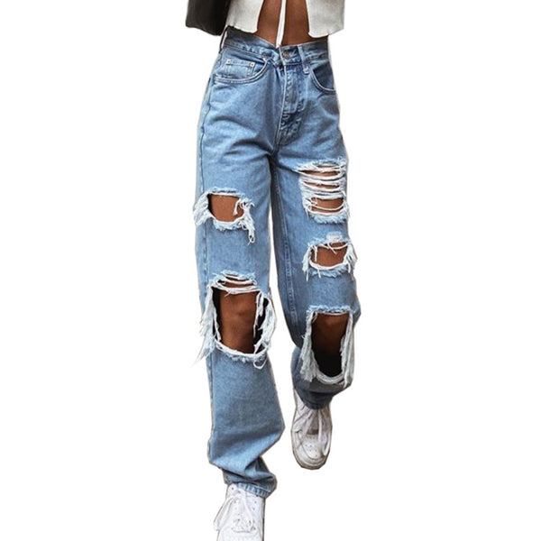 Style Women Jeans Ripped Slimming Washed Women Jeans Trousers.