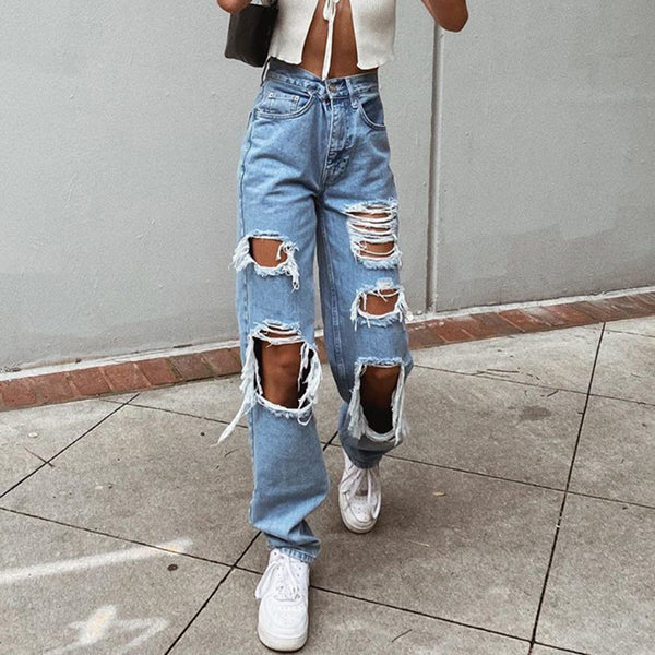 Style Women Jeans Ripped Slimming Washed Women Jeans Trousers.