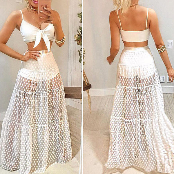 Sexy Polka dot High waist long skirts cover up Elegant Beach skirt