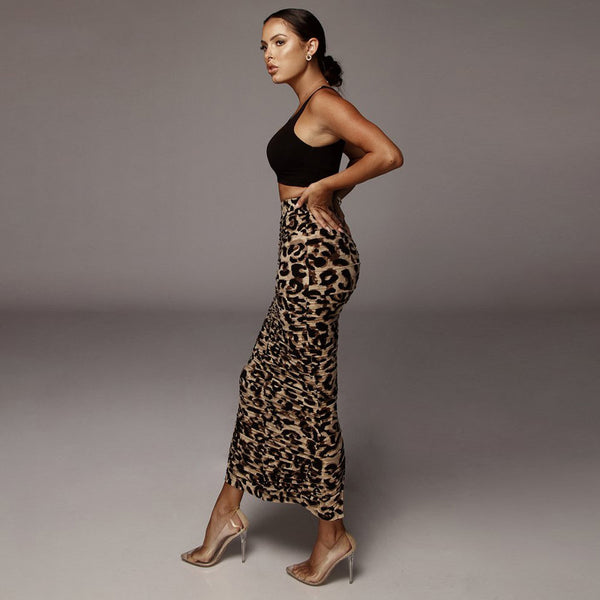 Leopard Print Snake Print Plus Size High Waist Skirt Split Long Skirt Hip Skirt