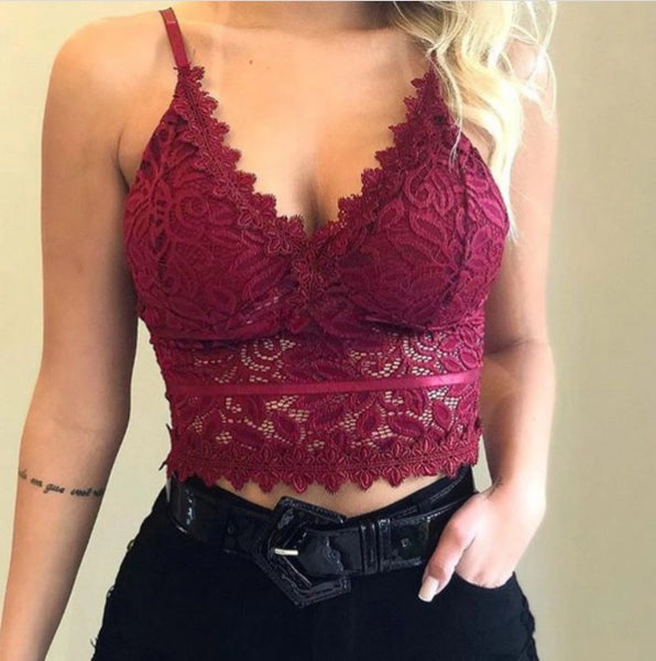 Sexy Goddess Hazy Hollow Lace Thin Strap Triangle Cup Bra Backless Top