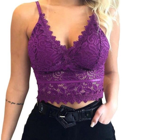 Sexy Goddess Hazy Hollow Lace Thin Strap Triangle Cup Bra Backless Top