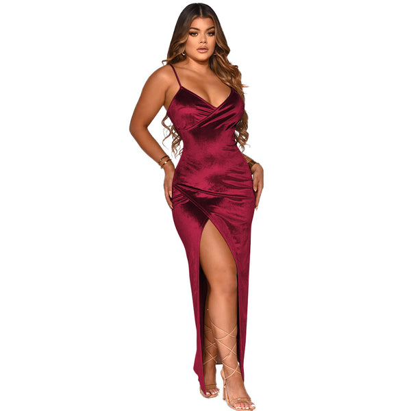 Sexy Velvet Irregular Long Dress.