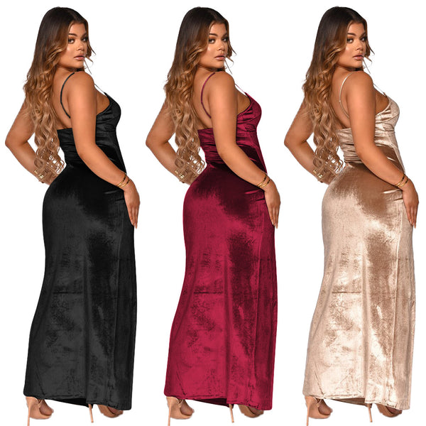 Sexy Velvet Irregular Long Dress.