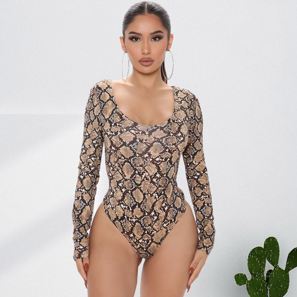 Curvy Leopard Print Fashion Sexy Long Sleeve Jumpsuit