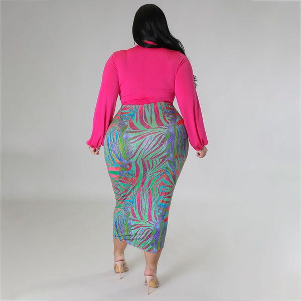 Pretty in Pink Plus Size Spring Two Piece SkIrt Set