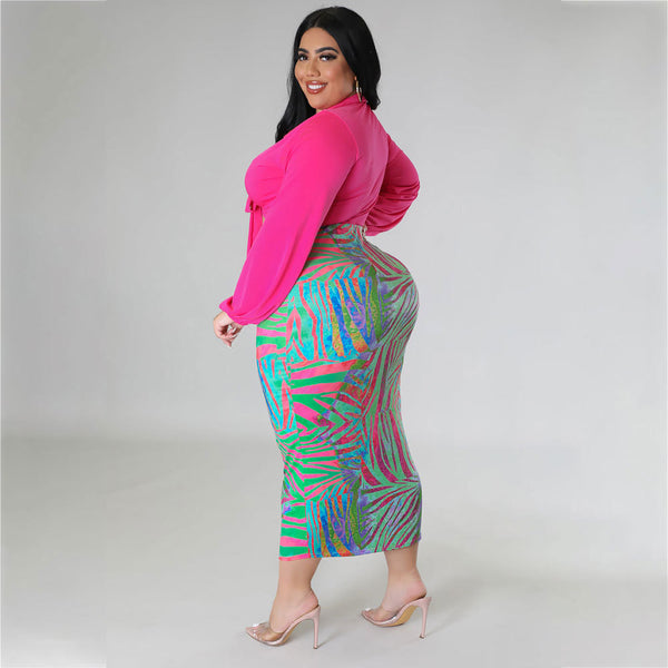 Pretty in Pink Plus Size Spring Two Piece SkIrt Set