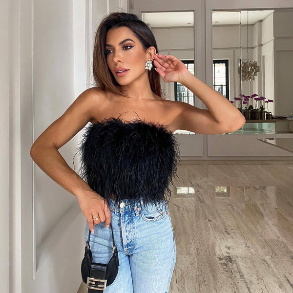 Fashion Fluffy Fur Tube Top Party Sexy Crop Top