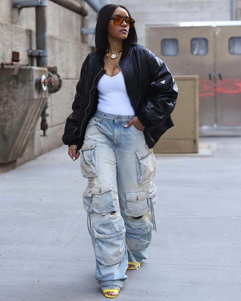 Multi Pockets Retro Casual Jeans